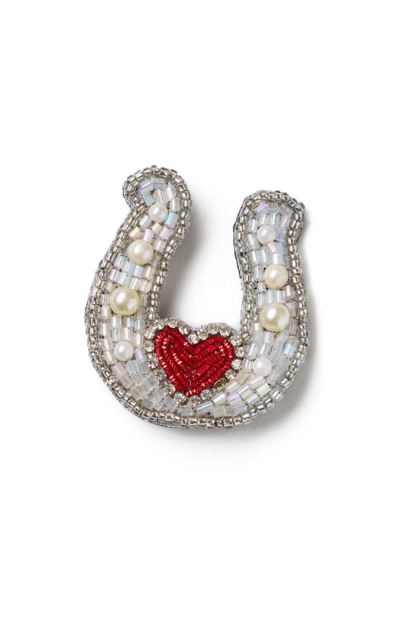 Matr Boomie Bala Mani Beaded Horseshoe Brooch Pin - Handmade