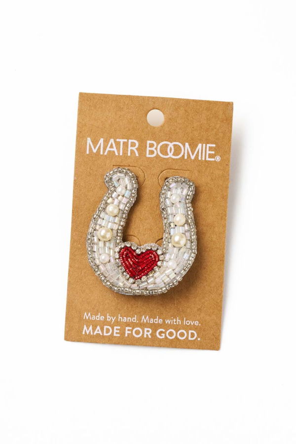 Matr Boomie Bala Mani Beaded Horseshoe Brooch Pin - Handmade