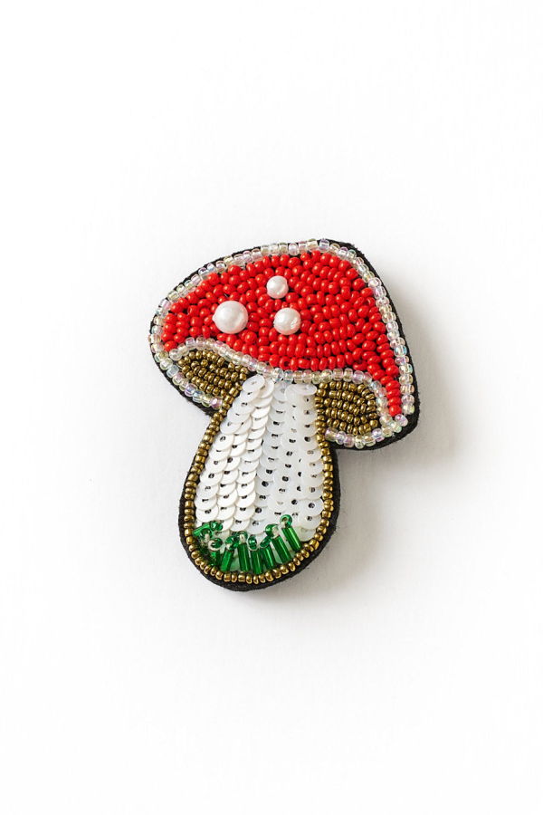Matr Boomie Bala Mani Beaded Mushroom Brooch Pin