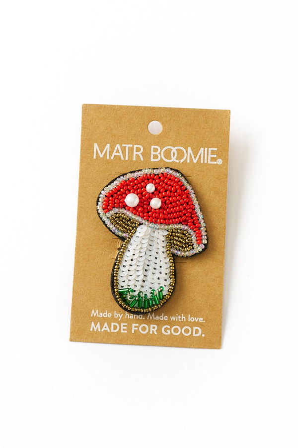 Matr Boomie Bala Mani Beaded Mushroom Brooch Pin