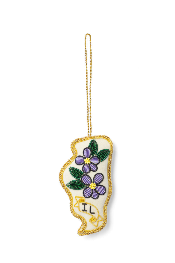 Matr Boomie Illinois State Blue Violet Beaded Fabric Ornament - Embroidered