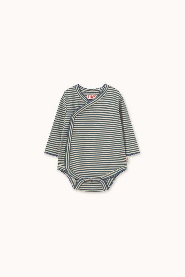 KIDS Tinycottons Stripes Ribbed Crossbody Onesie - Navy | Garmentory
