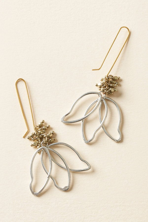 Matr Boomie Kairavini Lotus Petal Drop Earrings - Silver, Gold