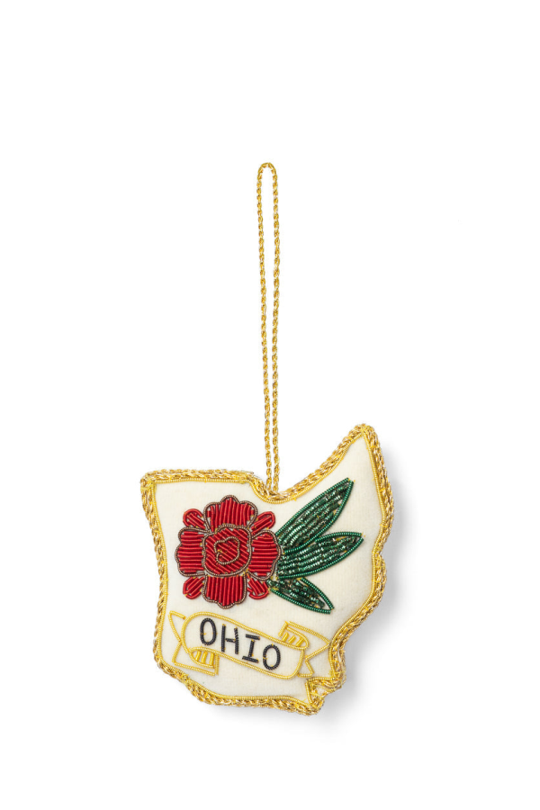 Matr Boomie Ohio State Carnation Beaded Fabric Embroidered Ornament