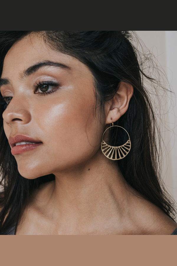 Matr Boomie Rajani Gold Hoop Earrings - Crescent Disc
