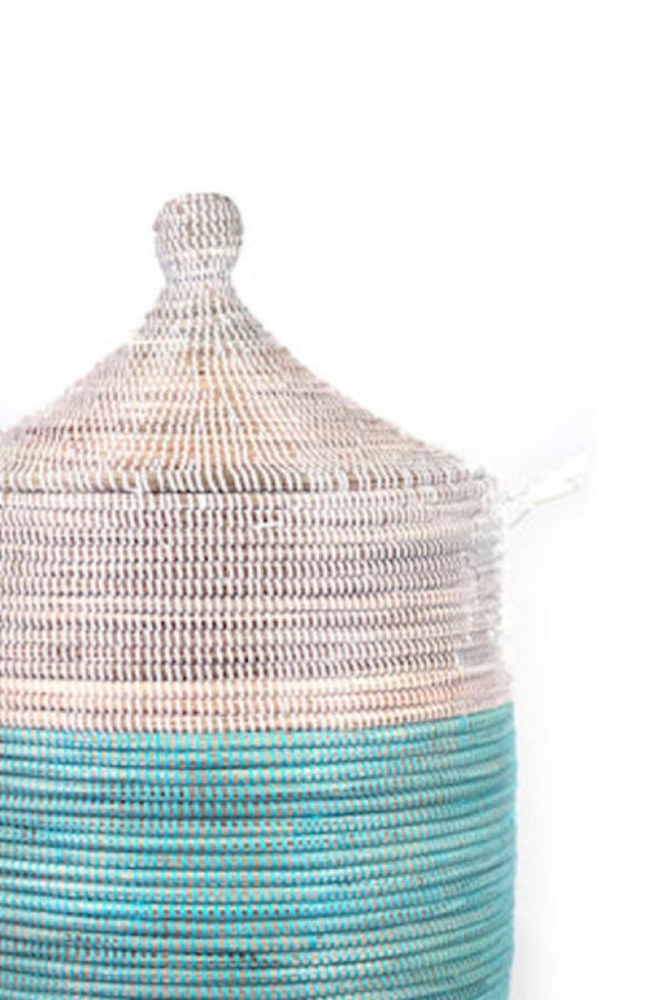 Mbare Large Two-Tone Basket - Turquoise/White
