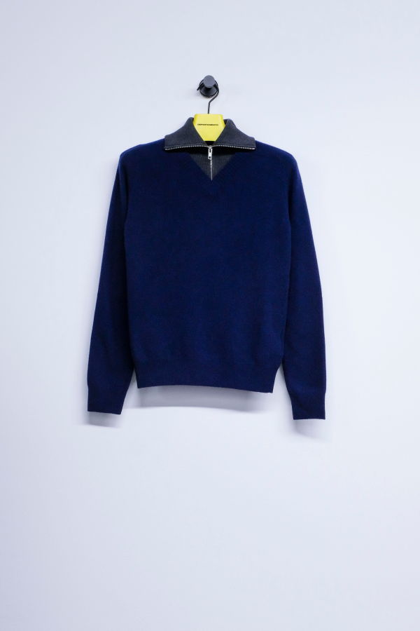 MM6 Maison Margiela Wool Double Layer V-Neck Quarter-Zip Sweater