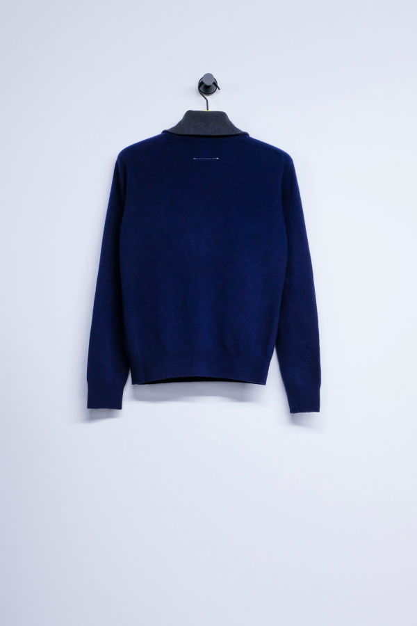MM6 Maison Margiela Wool Double Layer V-Neck Quarter-Zip Sweater