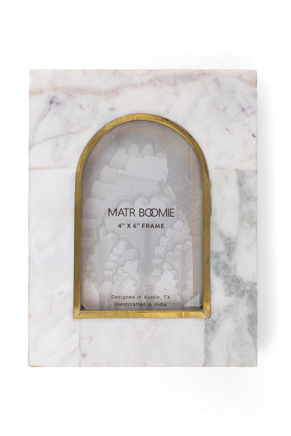 Matr Boomie Sammita Arch 4x6 White Picture Frame Carved Marble Brass Inlay