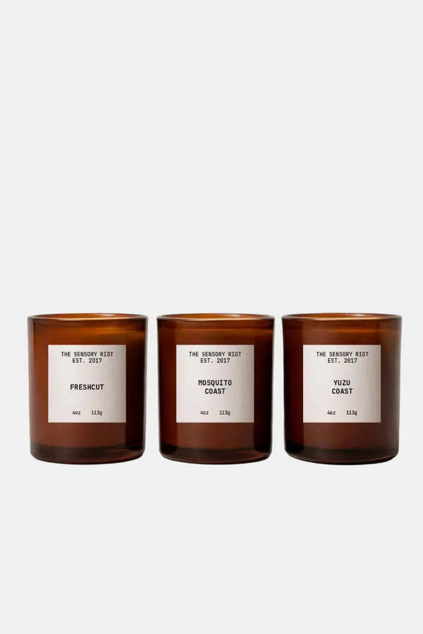 The Sensory Riot Green + Grassy Discovery Trio Candle Set