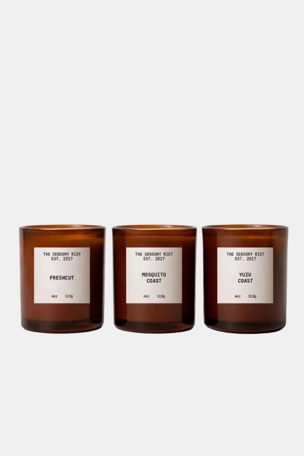 The Sensory Riot Green + Grassy Discovery Trio Candle Set