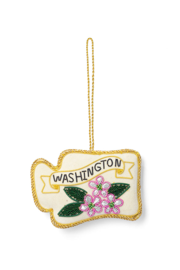 Matr Boomie Washington State Rhododendron Beaded Fabric Ornament - Embroidered