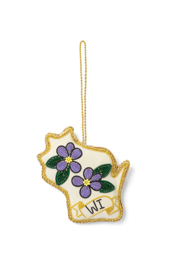 Matr Boomie Wisconsin State Violet Beaded Fabric Ornament - Embroidered Ornament