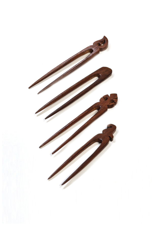Matr Boomie Woodcut Hair Pins Set of 4 Hand-Carved Wood