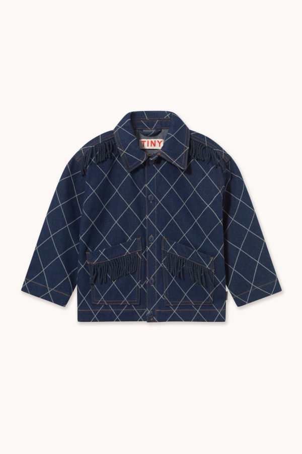 KIDS Tinycottons Diamond Pattern Fringe Denim Jacket