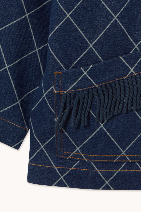 KIDS Tinycottons Diamond Pattern Fringe Denim Jacket