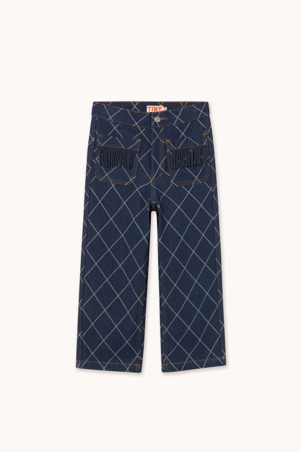 KIDS Tinycottons Diamond Pattern Fringe Denim Pant
