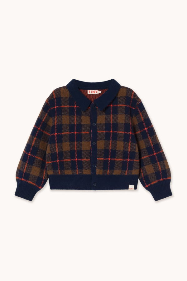 KIDS Tinycottons Navy Check Wool Cardigan