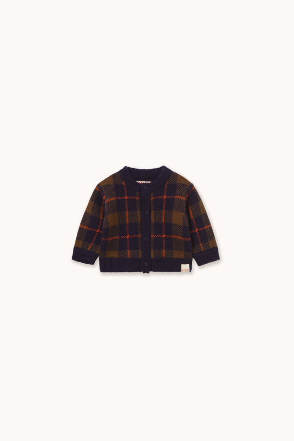 KIDS Tinycottons Navy Check Wool Cardigan