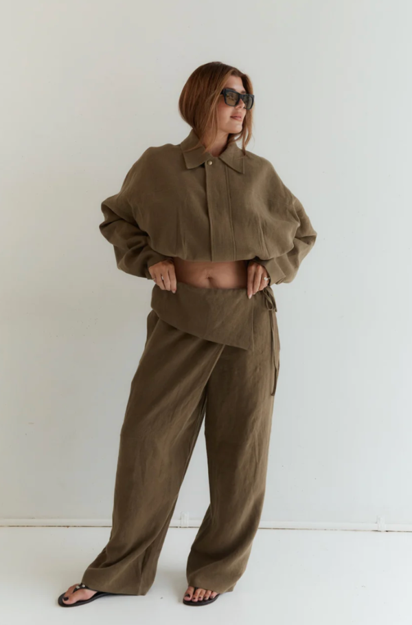 Wilhelmina Studio Foldover Linen Pant - Olive Wilhelmina Studio Foldover Linen Pant - Olive