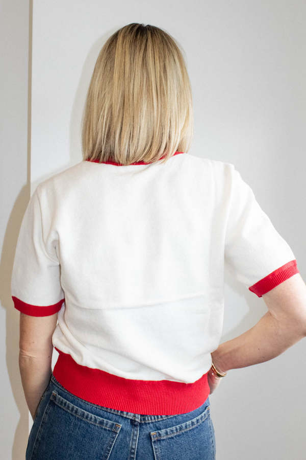 Ellsworth & Ivey Nebraska Short Sleeve Embroidery Sweater