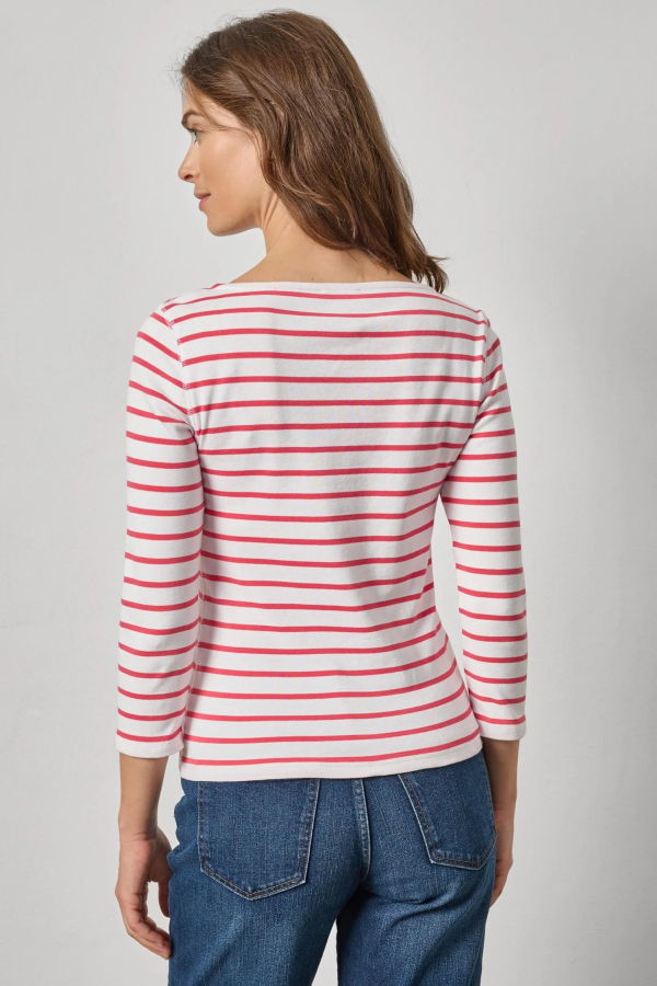 Lilla P. Rib Stripe 3/4 Boatneck Top - Geranium Stripe
