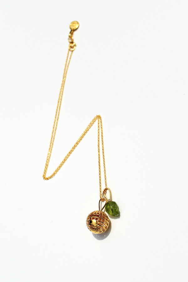 Peridot & Mesh Globe Charms on 18" Chain