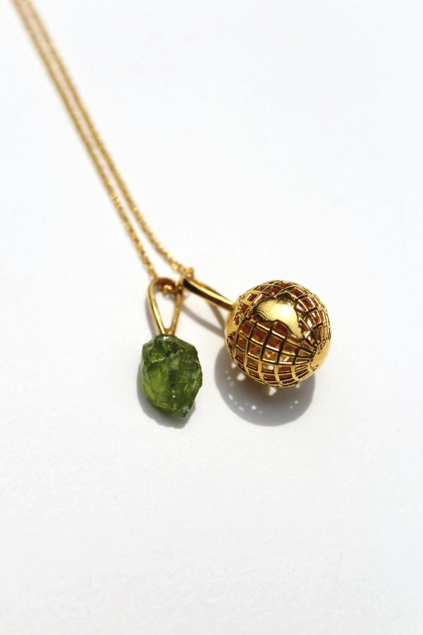 Peridot & Mesh Globe Charms on 18" Chain