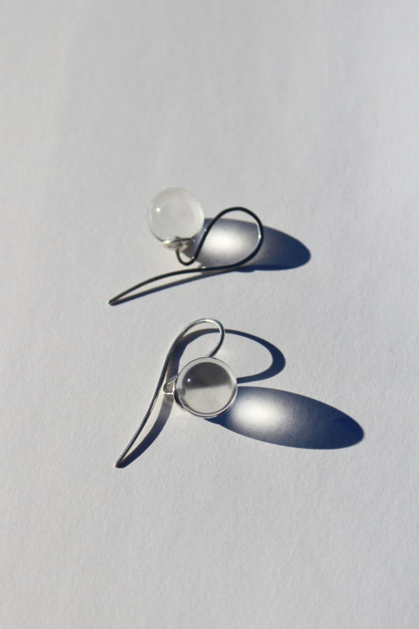 Lucent Curve Earrings - Clear Rock Crystal & Sterling Silver 