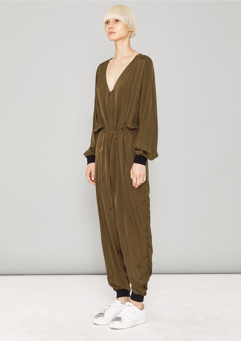 unisex Berenik LONG OVERSIZED SILKY CUPRO JUMPSUIT - khaki