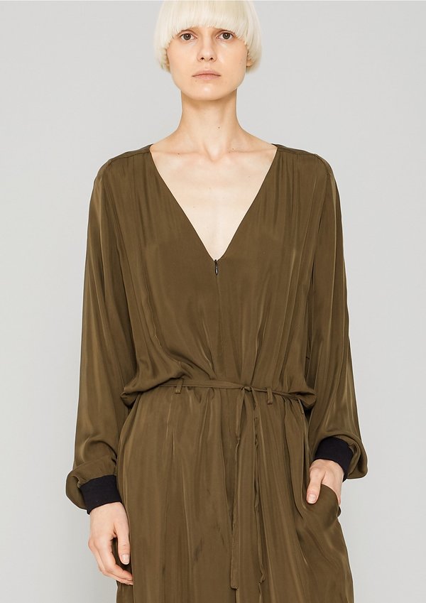unisex Berenik LONG OVERSIZED SILKY CUPRO JUMPSUIT - khaki