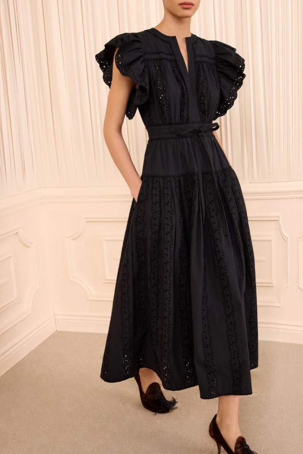 Ulla Johnson Dani Short Sleeve Cotton Dress - Noir