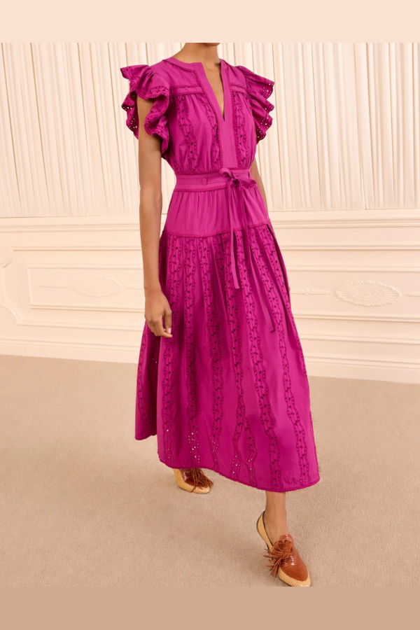 Ulla Johnson Dani Short Sleeve Cotton Dress - Orchid