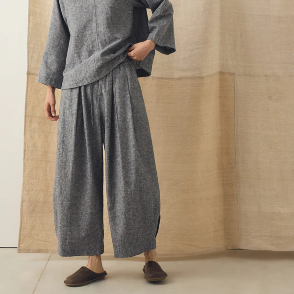 TOAST Pleated Melange Linen Cotton Trousers - Soft Charcoal TOAST Pleated Melange Linen Cotton Trousers - Soft Charcoal