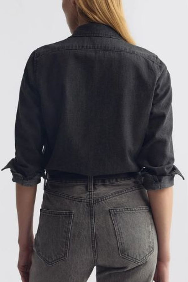 Nili Lotan Emilie Denim Ruffle Shirt - Faded Black