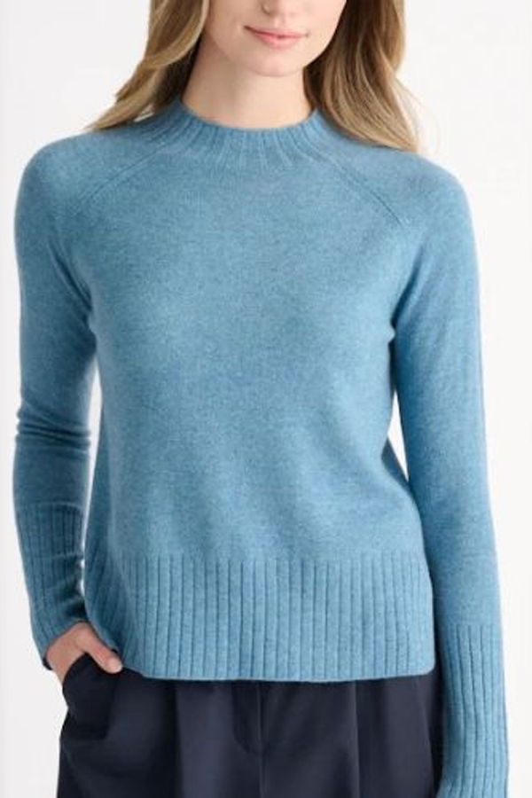 Kinross Hi Low Rib Trim Funnel Sweater