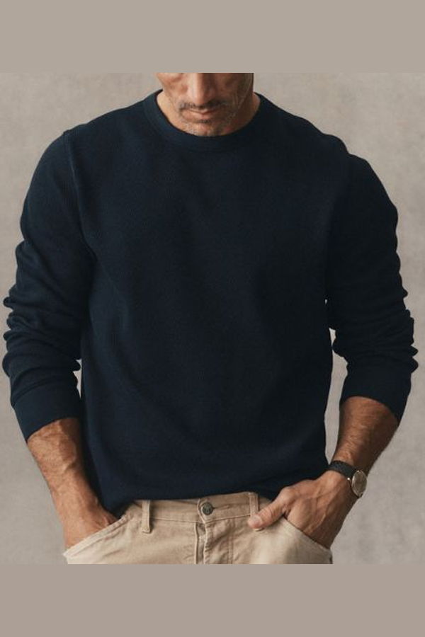 Taylor Stitch Organic Cotton Waffle Crew - Dark Navy