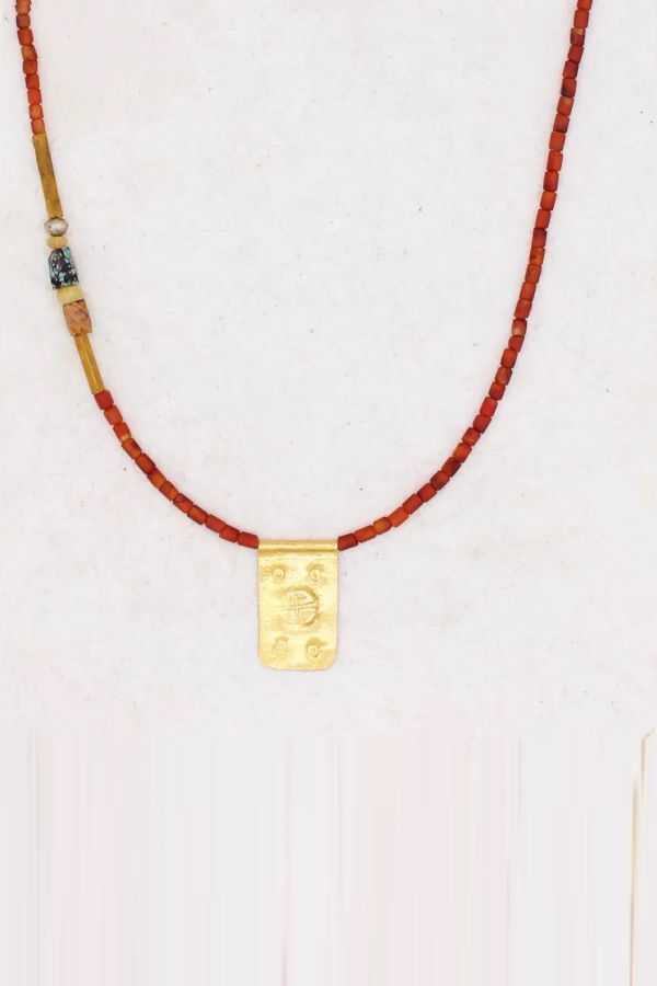 River Song Antique Red Agate with Rectangle Talisman Necklace