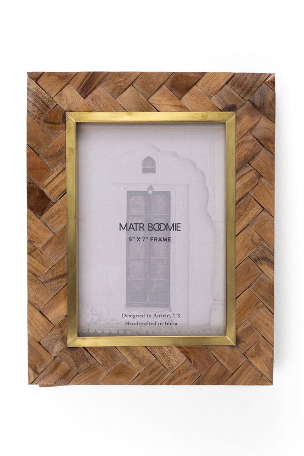 Matr Boomie Basu 5x7 Picture Frame - Carved Wood, Brass Inlay