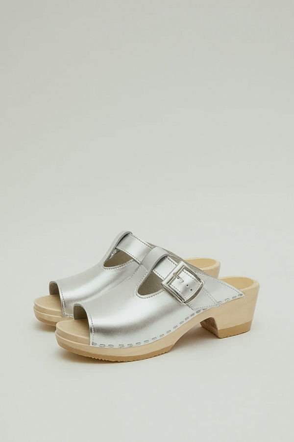 No.6 T-Strap Mid Heel Clog - Silver