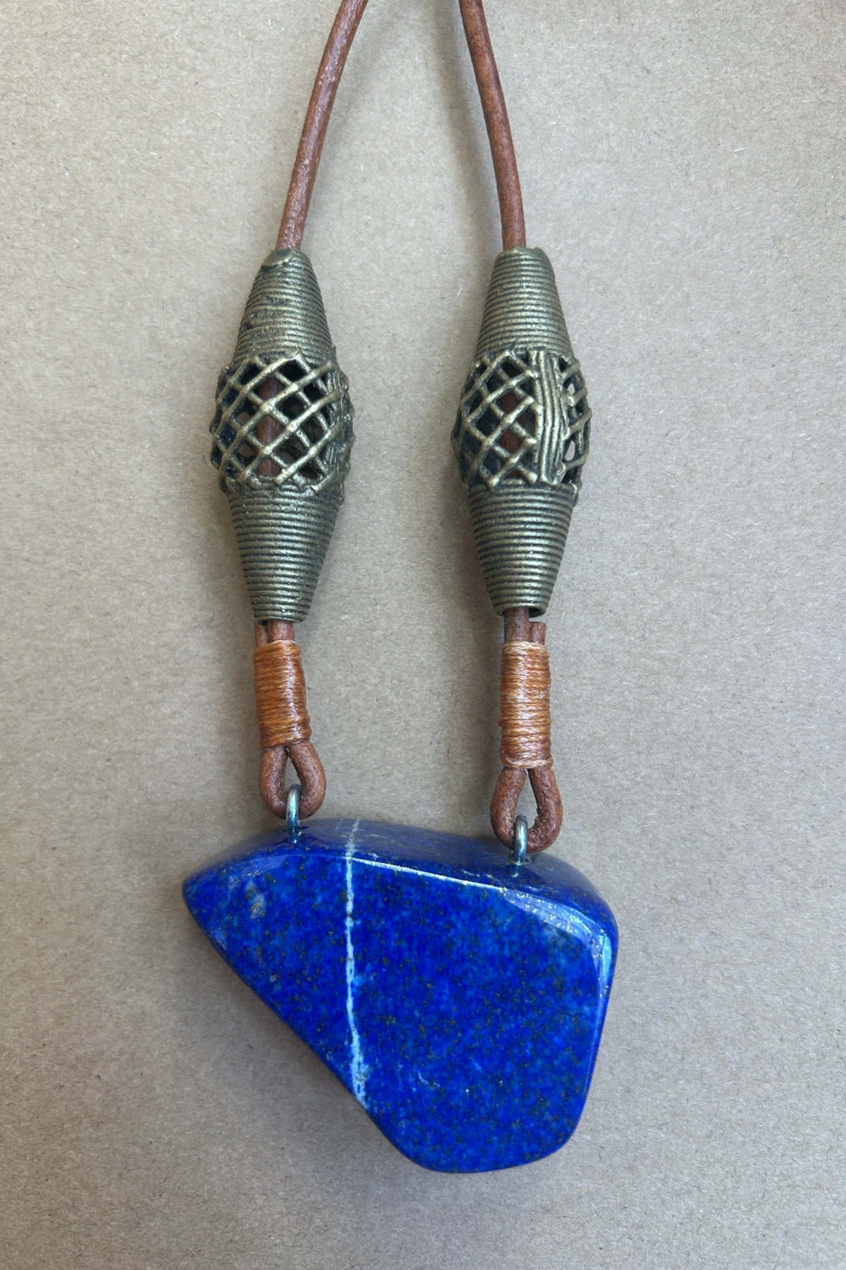 Matthew Swope Lapis Pendant with Brass Beads Necklace - Image 5 of 5
