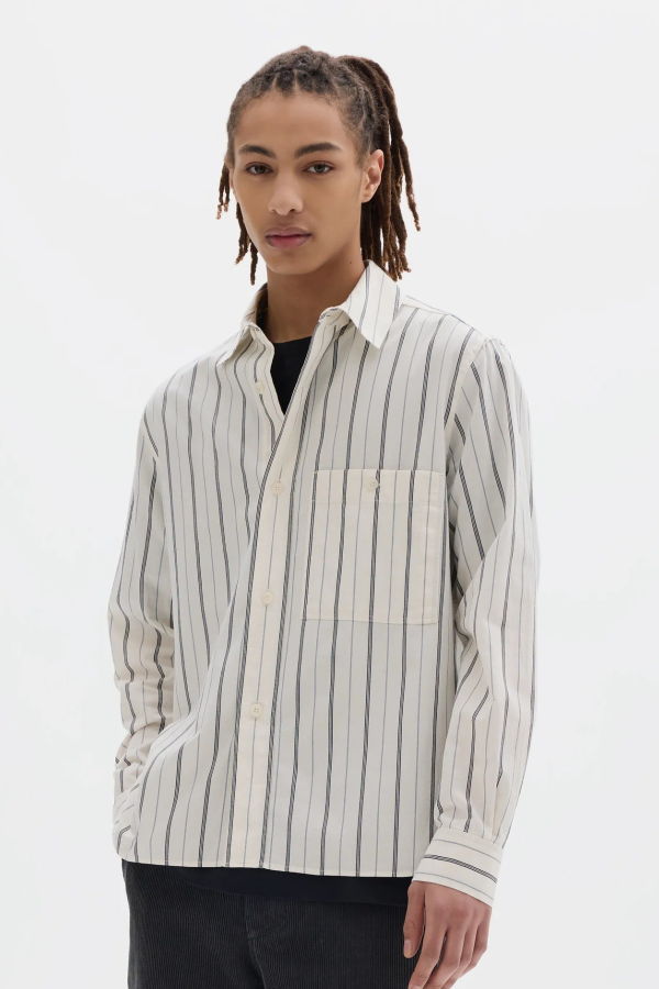 Margaret Howell Jap. Cotton Blend Overall Shirt - Wide Stripe
