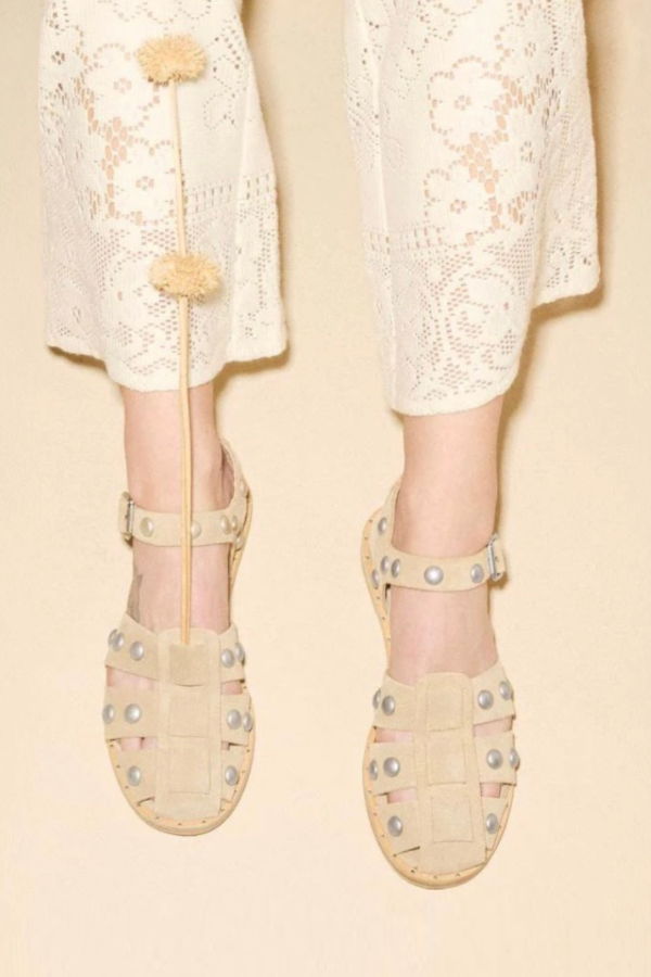 FRĒDA SALVADOR Sera Fisherman Sandal - Stucco Suede/Silver Studs