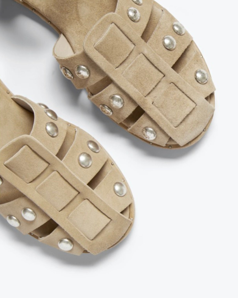 FRDA SALVADOR Sera Fisherman Sandal - Stucco Suede/Silver Studs