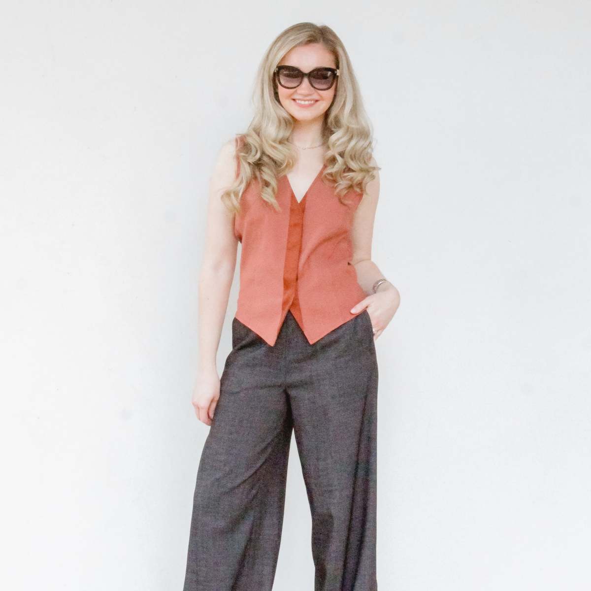 Elaine Kim Willoh Stretch Linen Vest - Terracotta - Image 3 of 3