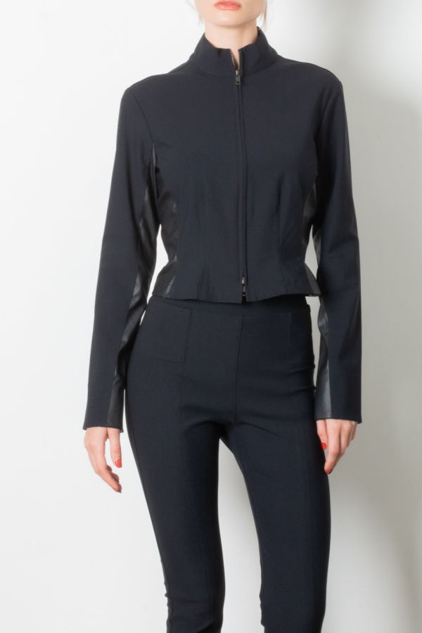 Elaine Kim Trieste Tech Stretch Scuba Zip Top - Black