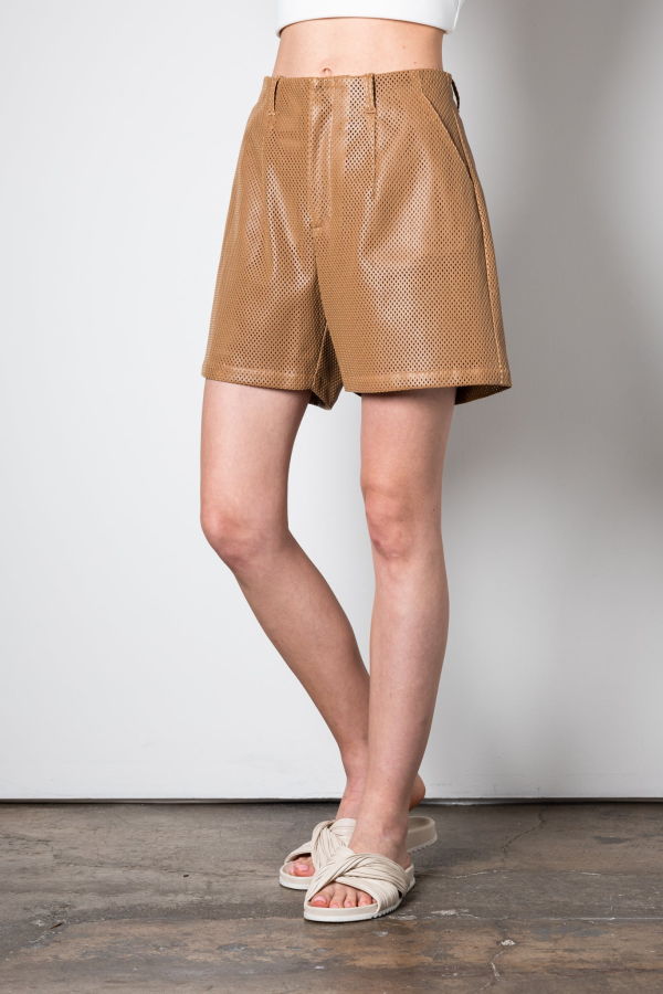 Elaine Kim Vesta Leather Shorts - Chai