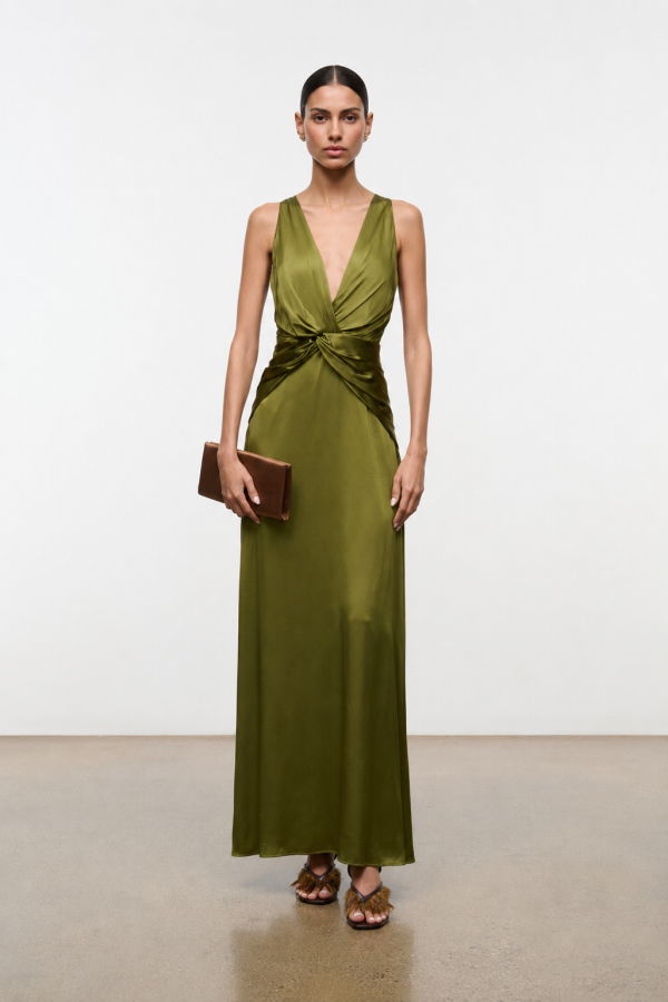 Staud Selene Silk Dress - Pear