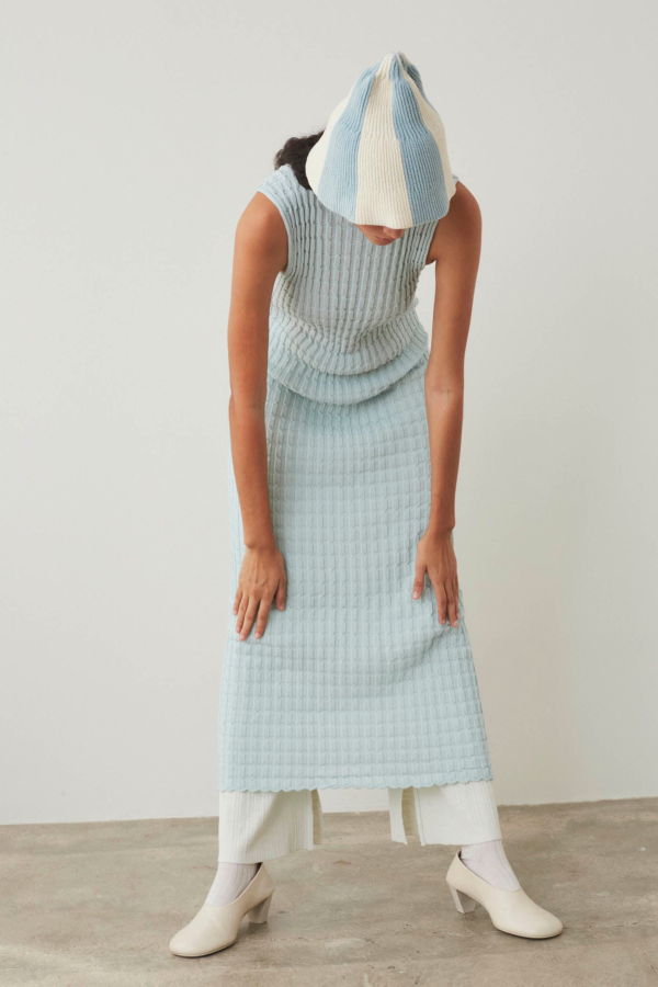 Rus Udon Pleated Long Dress - Light Blue