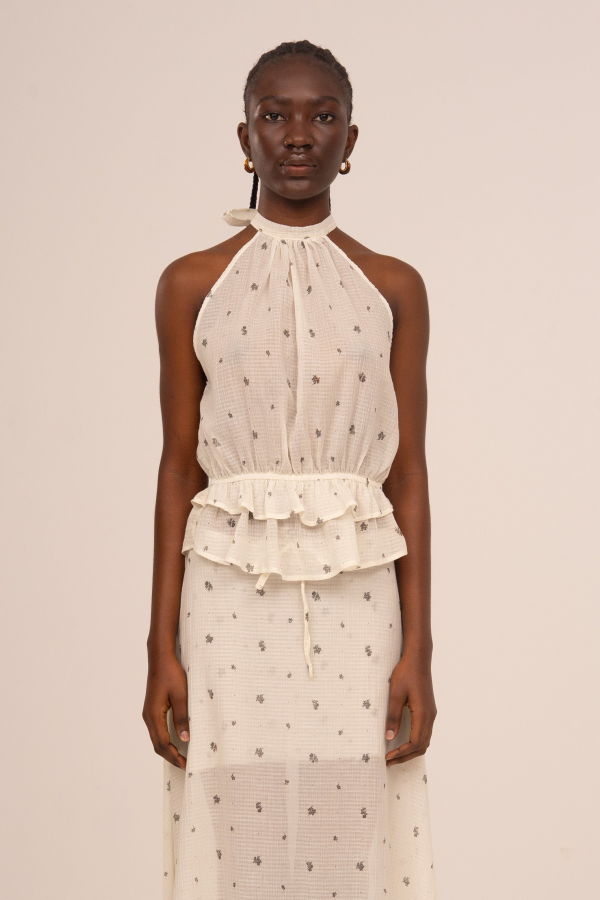 Carmen Says Lumea Floral Print Ruffle Halter Top